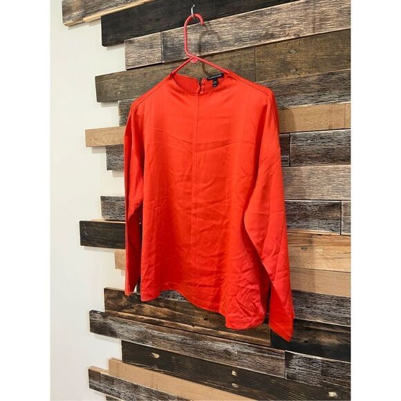 Eileen Fisher Heavyweight 100%Silk Charmeuse Funnel Neck Top blouse Sz M - Picture 1 of 6